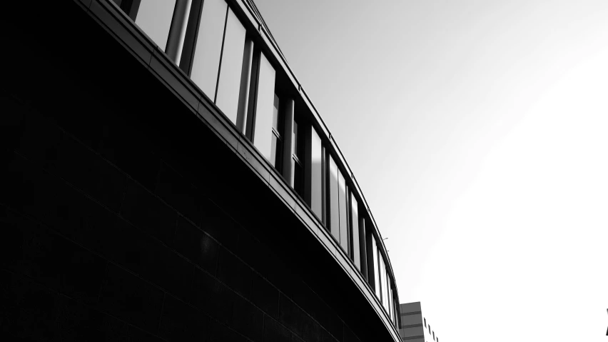 an outside view of a building looking up at the sky