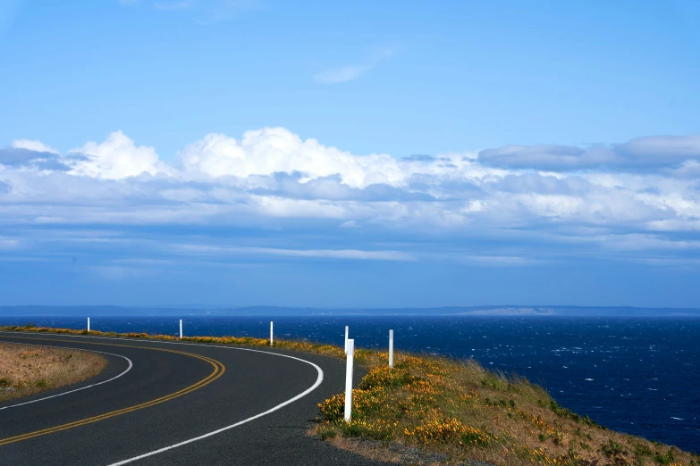 the road is curves in different directions along with the ocean