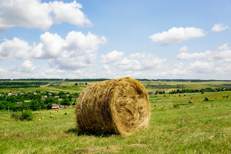 there is a large round hay bale in a field