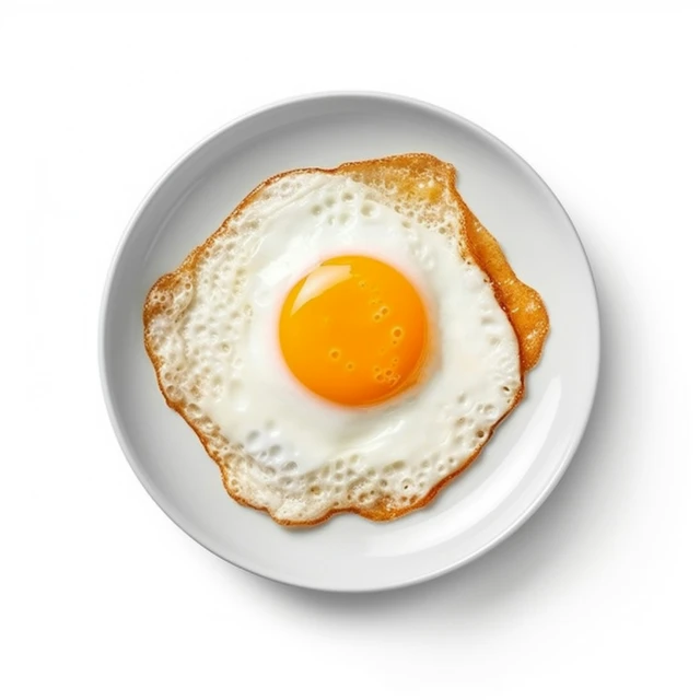 a plate with fried egg and pieces of bread on it