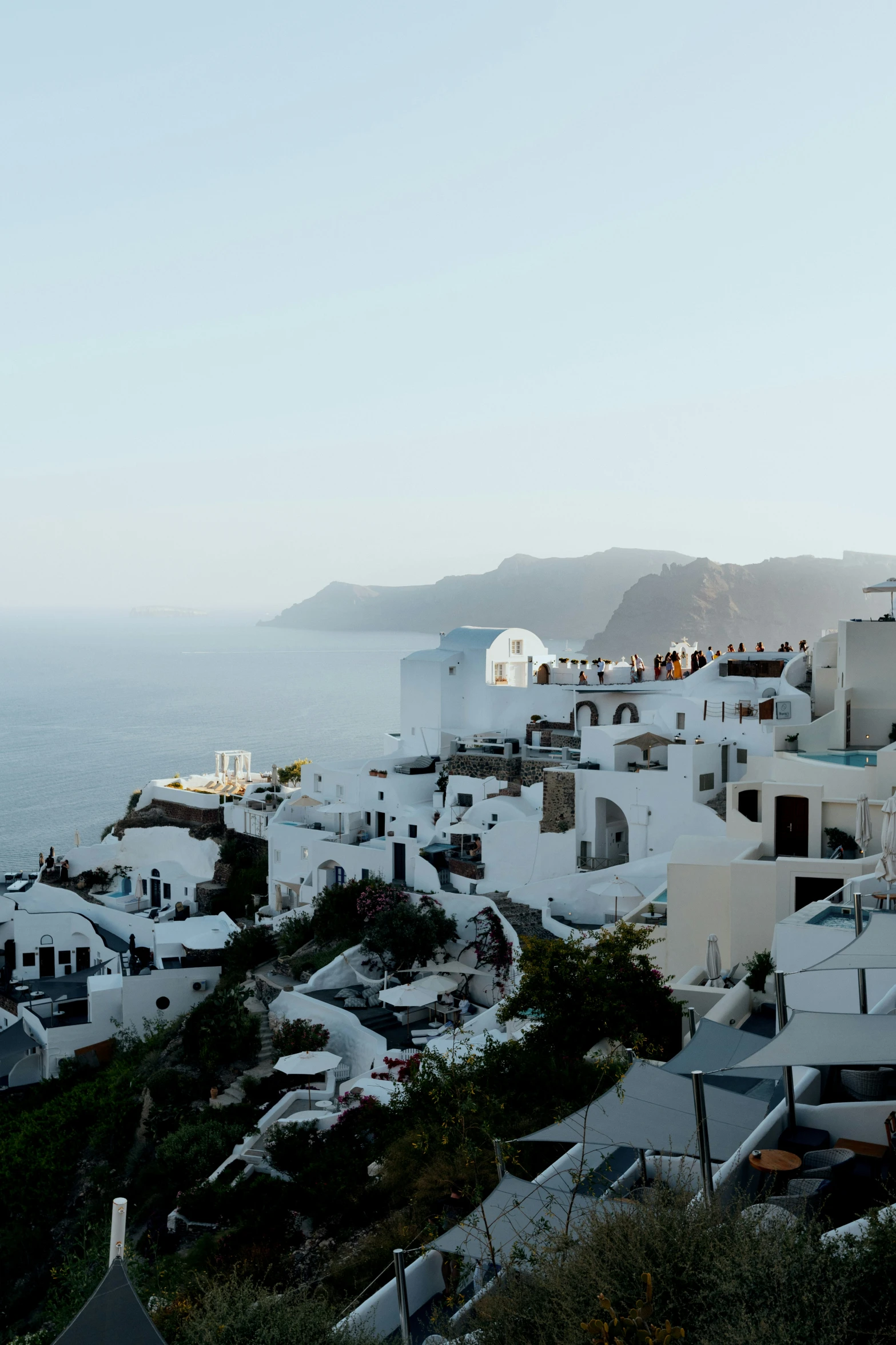 a view from above some small white houses