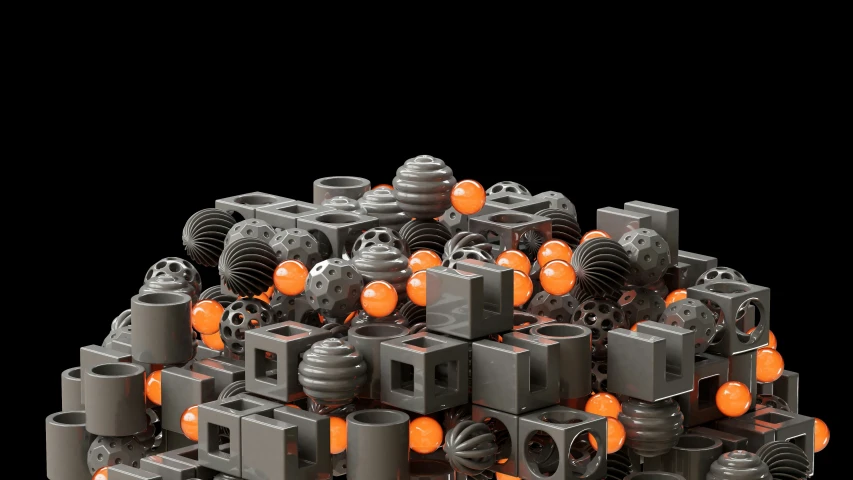 a large pile of gray and orange pieces