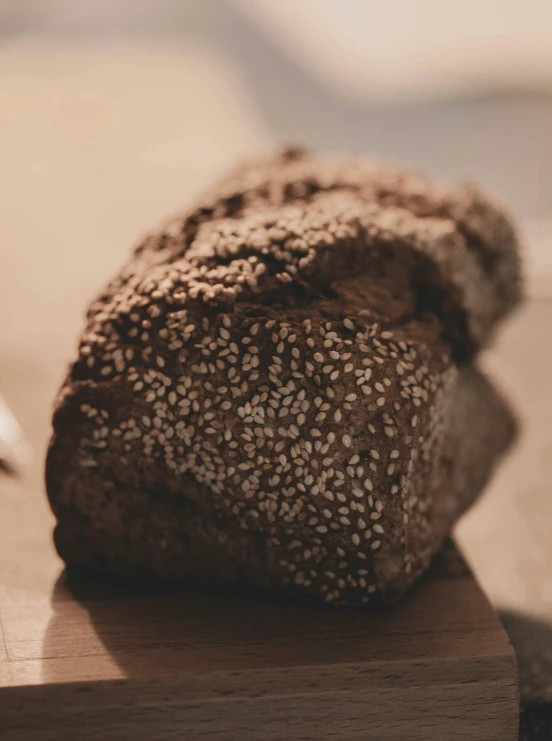 a loaf of bread sits on a  board