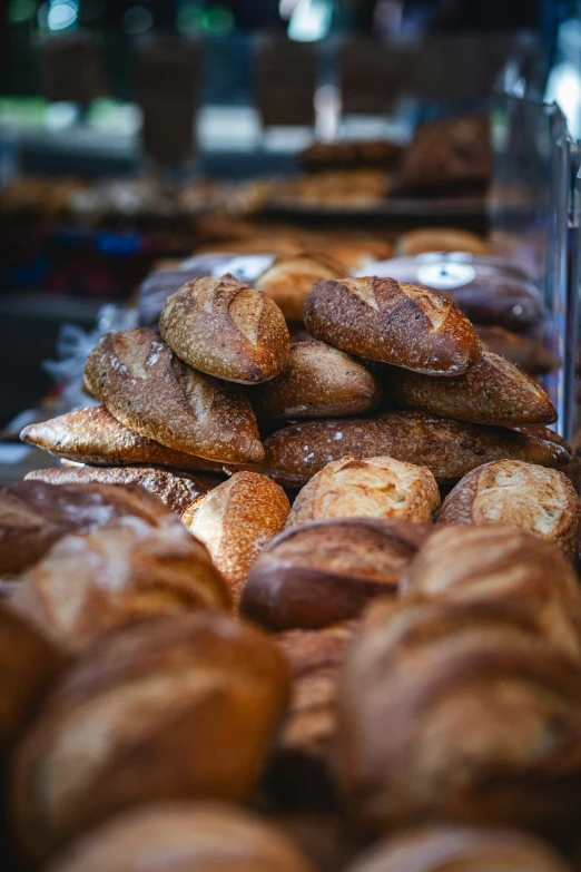 a display of many different types of breads