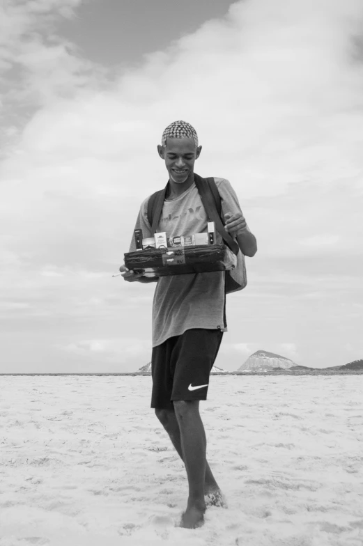 a man carrying food over the top of his head