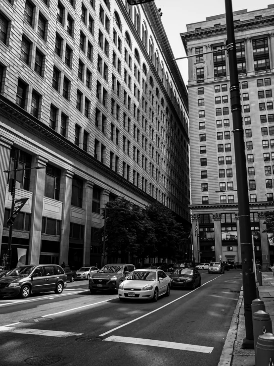 black and white pograph of a city street