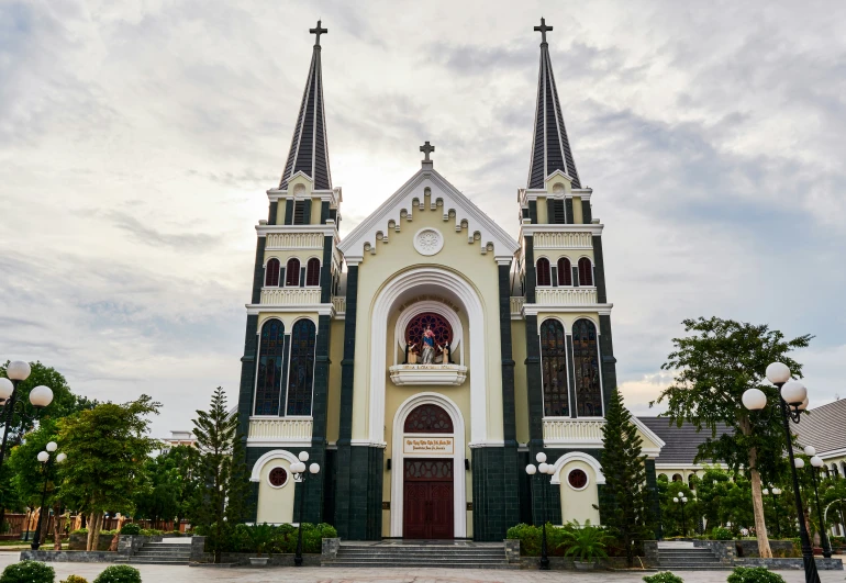 an image of the front view of a church