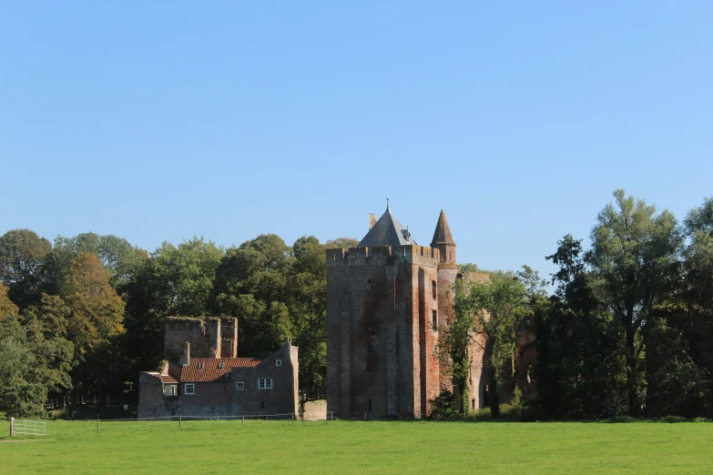 there are many large towers on this old building