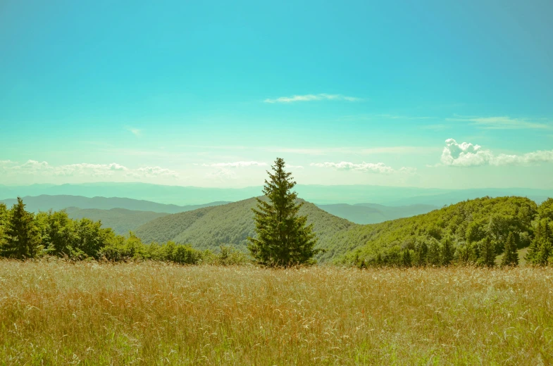 there is a hill and mountains in the distance