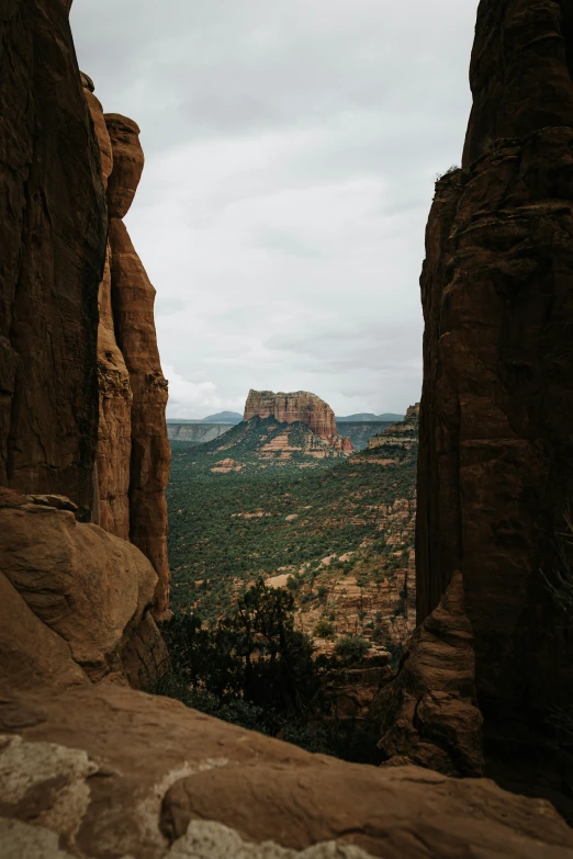 a big rock outcropping on a cloudy day