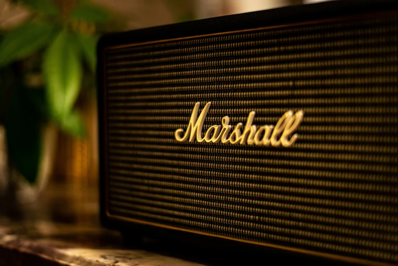 the word marshall written on a radio speaker