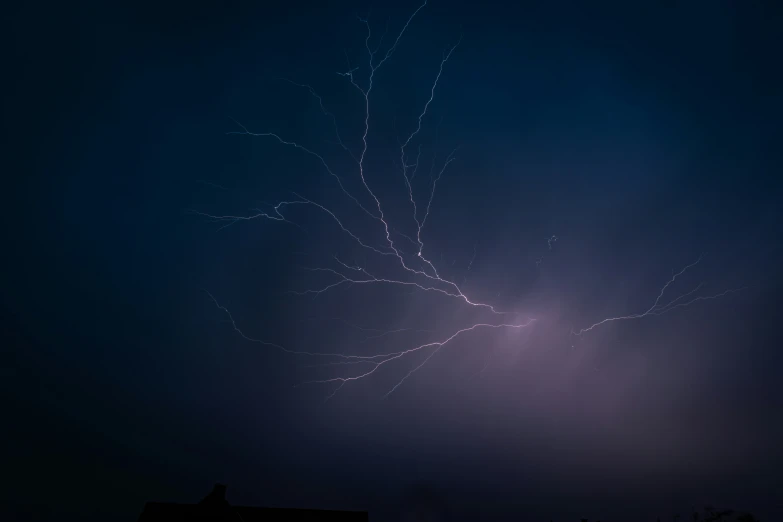 a night time view of a firework, that is purple