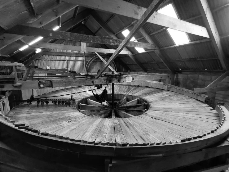 large open room with a giant round table