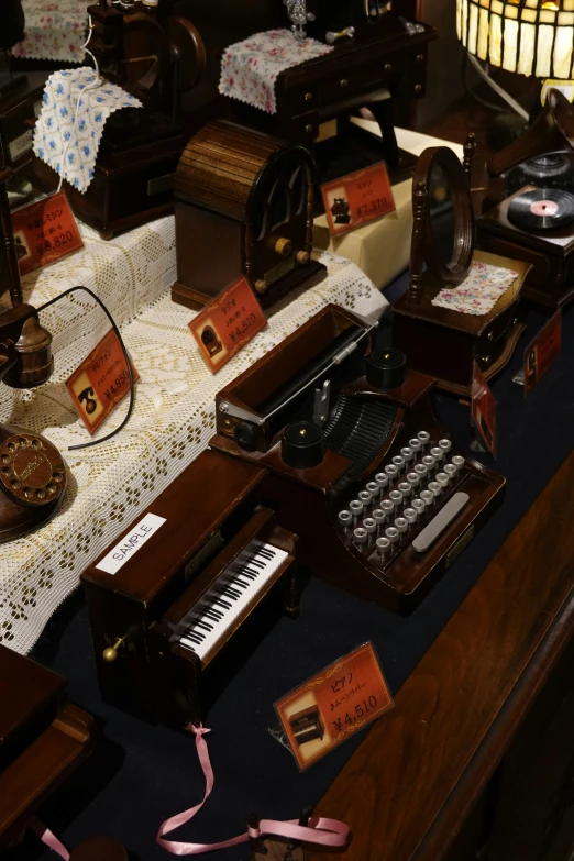 many old type of music devices on display