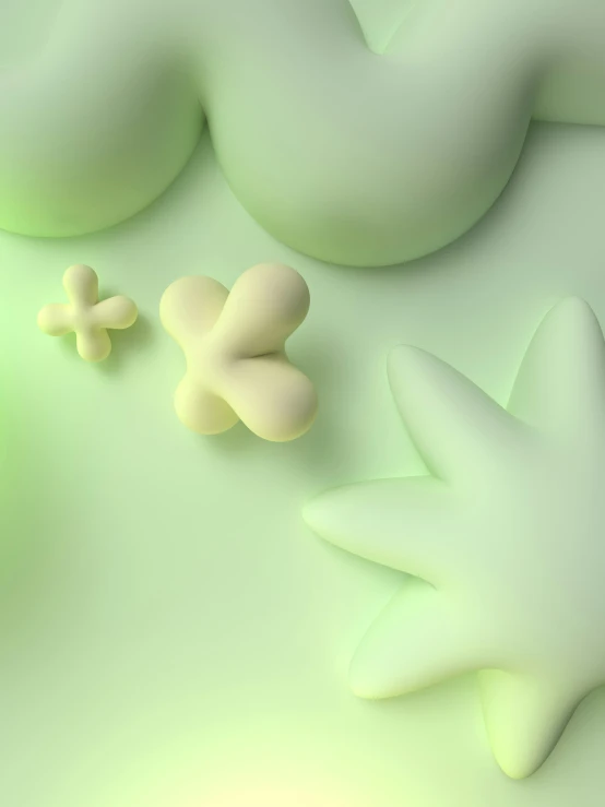 green abstract design with shapes that appear to be in the air