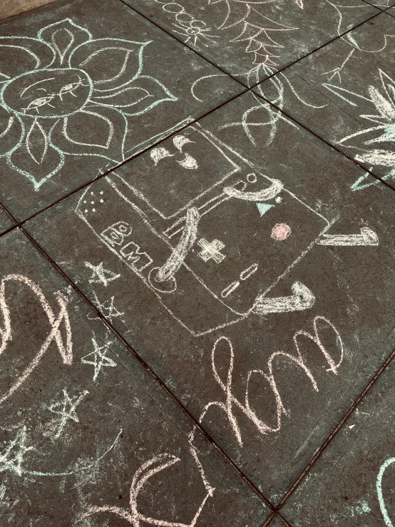 chalk writing in the middle of the sidewalk