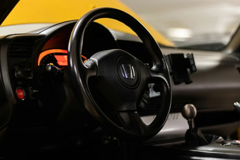 the steering wheel and the dashboard in a car