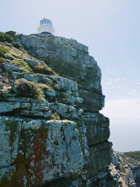 a lighthouse on top of a rocky hill