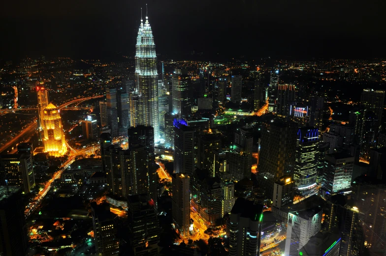 an aerial s of a city at night