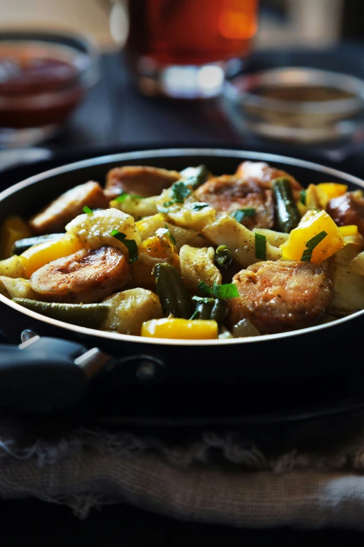 a food dish is prepared on a table