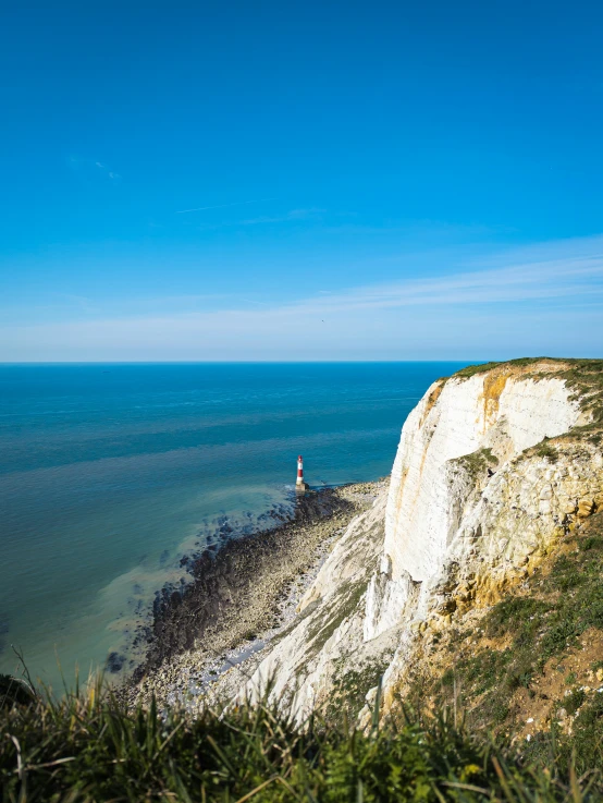 view of a white cliffs with blue sky