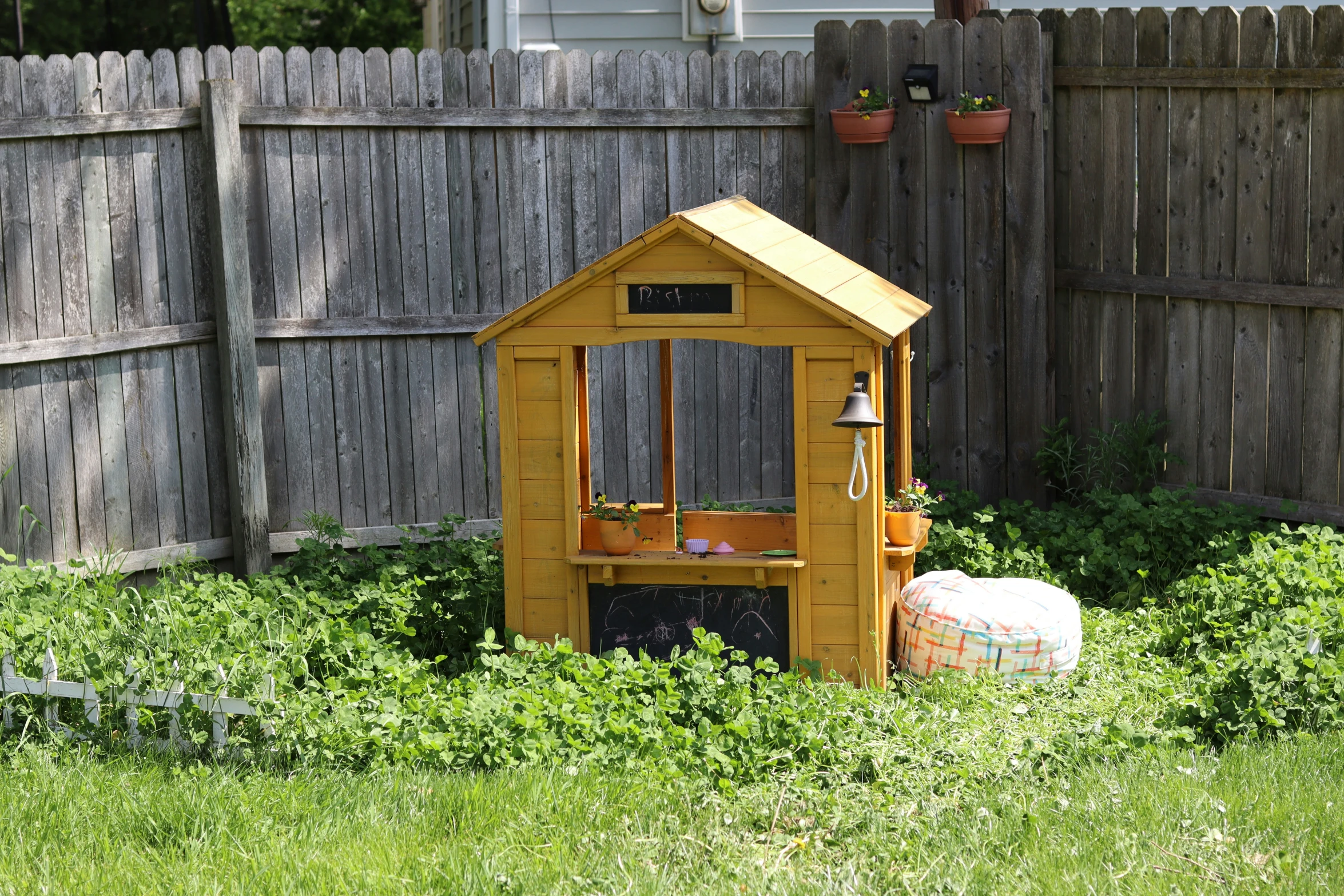 a small chicken coop stands in the grass