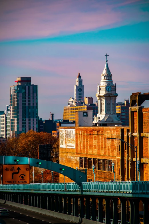 the skyline is visible in the background of the city