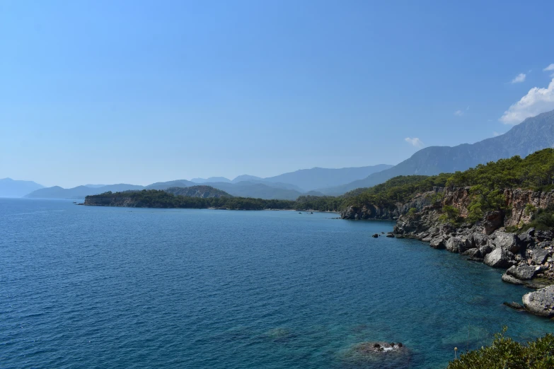 the lake is placid with bright blue water