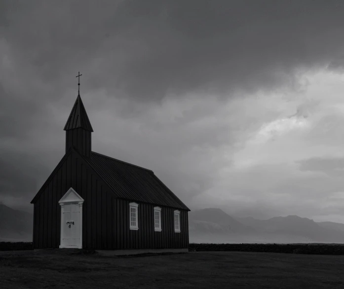 this is a black and white po of a church