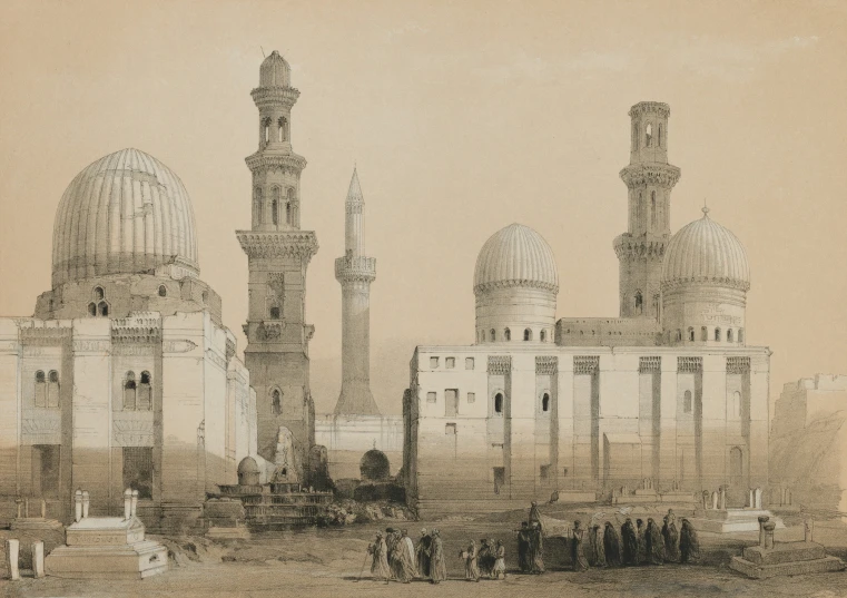 some white towers and domes that are on the ground