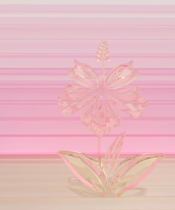 a flower is placed on a table next to some pink and white stripes