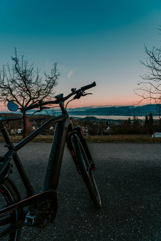 there is a bike parked in the road