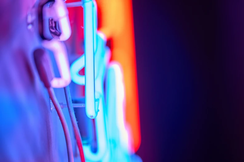 colorful neon signs in the dark and dark room