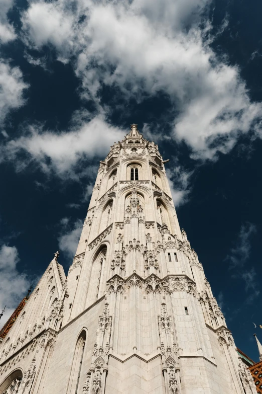 the side view of a tall church building