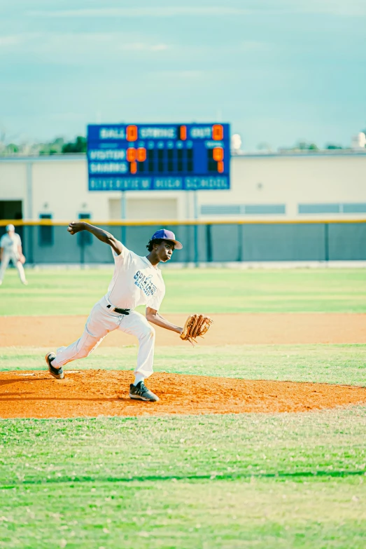 an image of baseball pitcher pitching ball on field