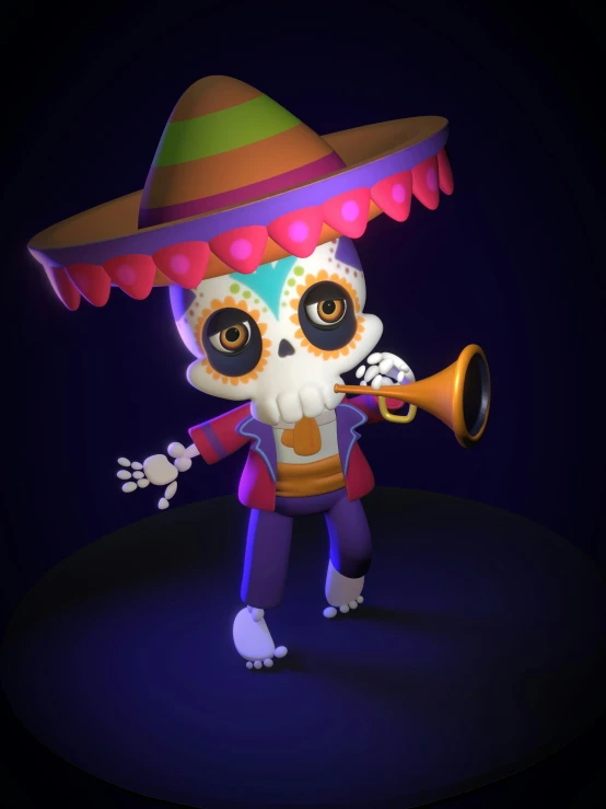 an animated image of a skeleton playing a trumpet