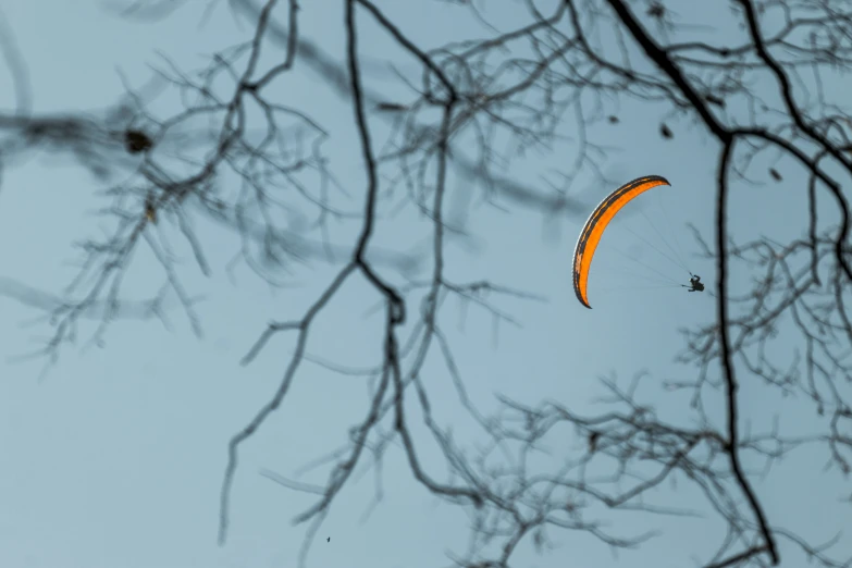 two paragliders with one wing on the blue sky