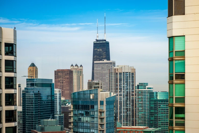 there are several large buildings on the same building