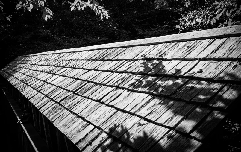 black and white pograph of an old roof