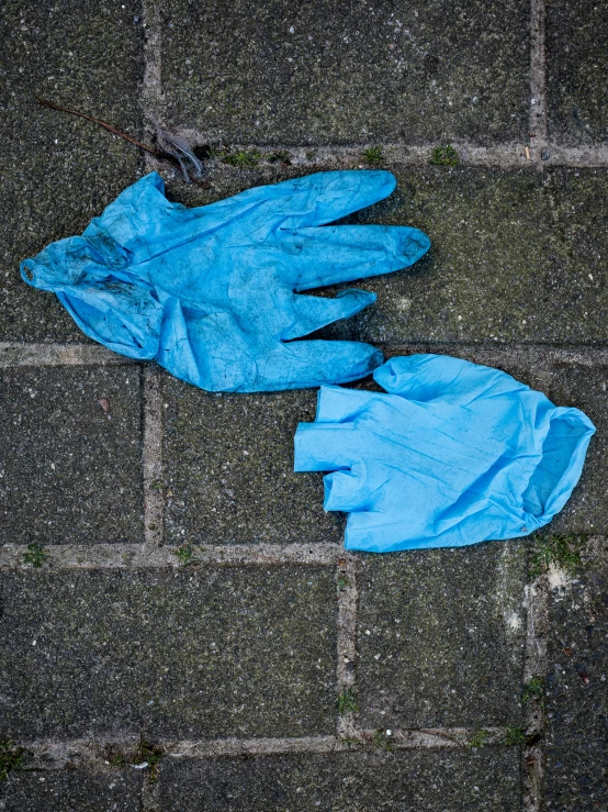 a pair of blue gloves lying on the ground