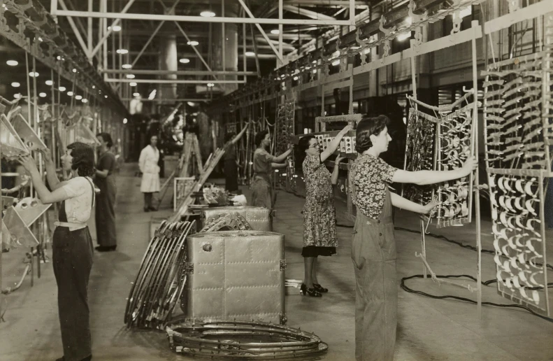 workers at a factory in an antique po