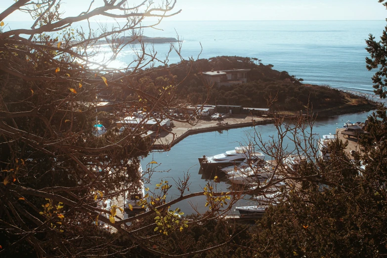 a view of some boats docked in a harbor