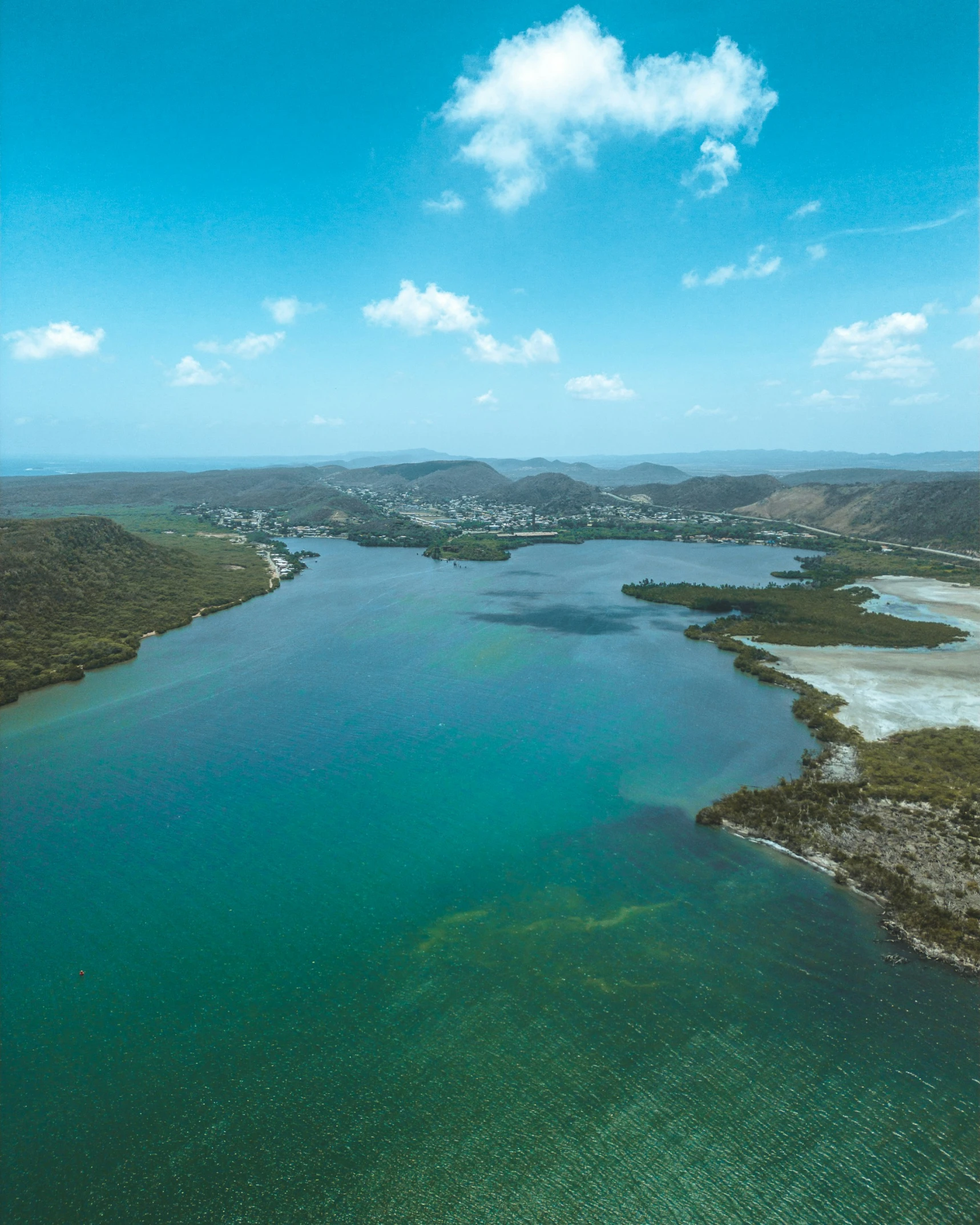 an aerial view of a body of water