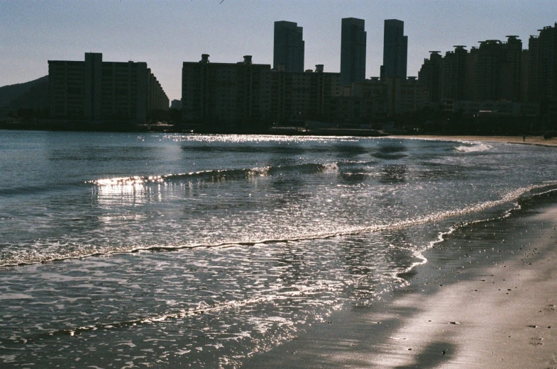 the water is crystal blue in a large city