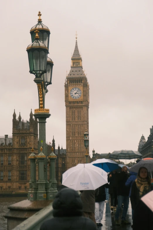 people are standing near the big ben tower and other buildings