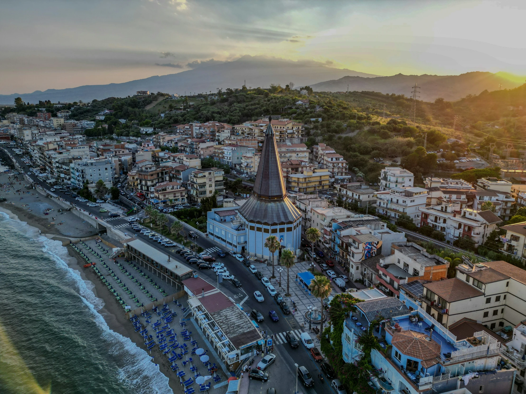 a beach and city from a bird's eye view