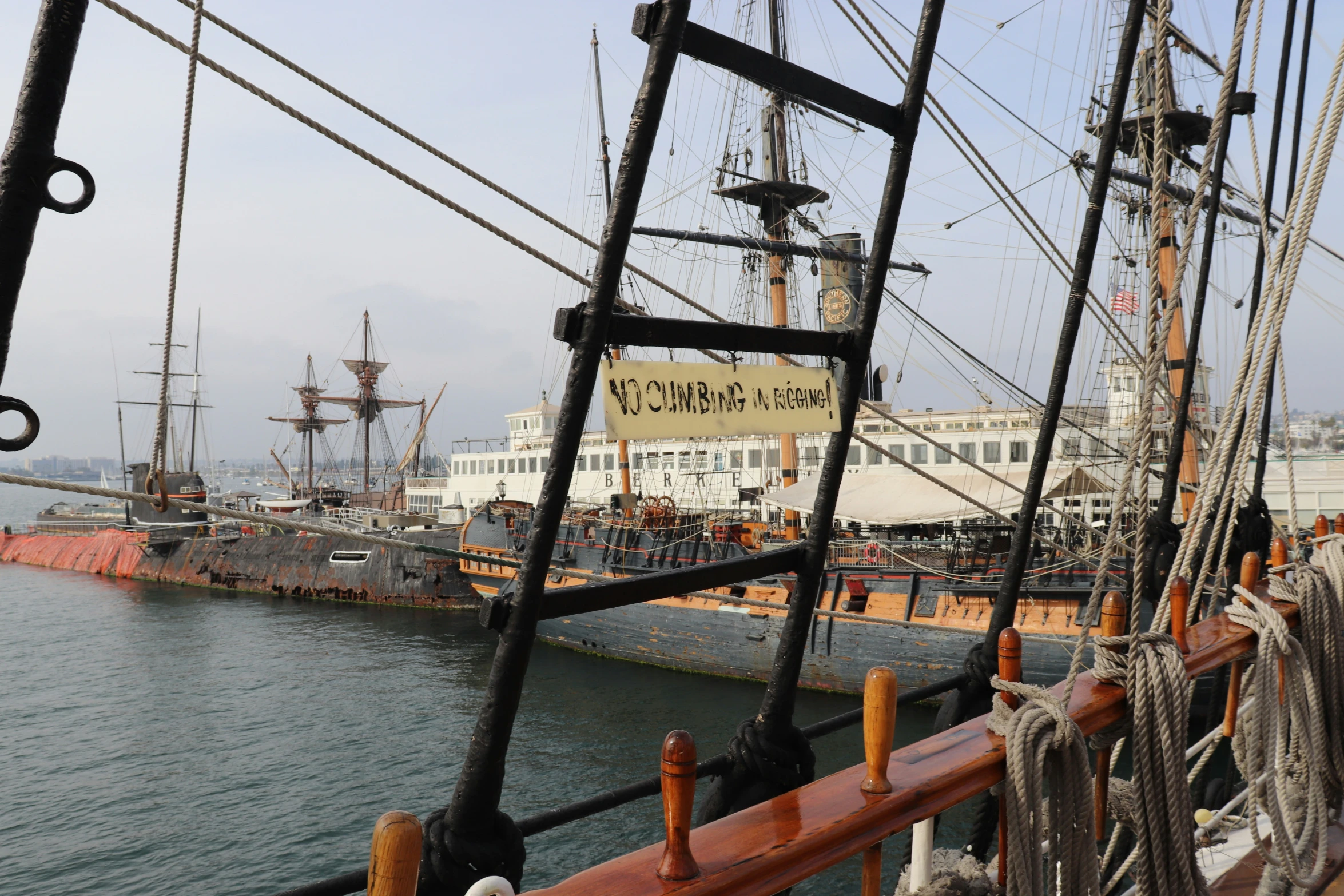 some big ships docked on the water