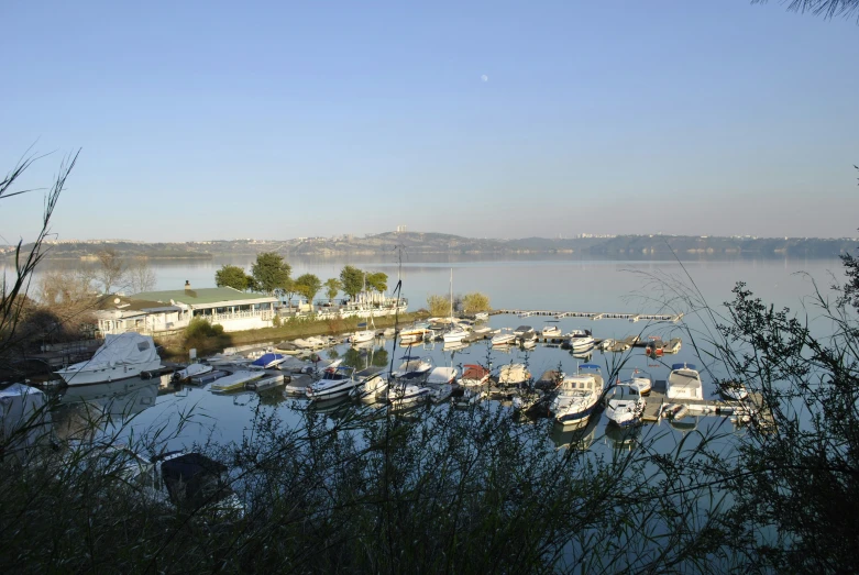 a view of a boat dock with small boats docked