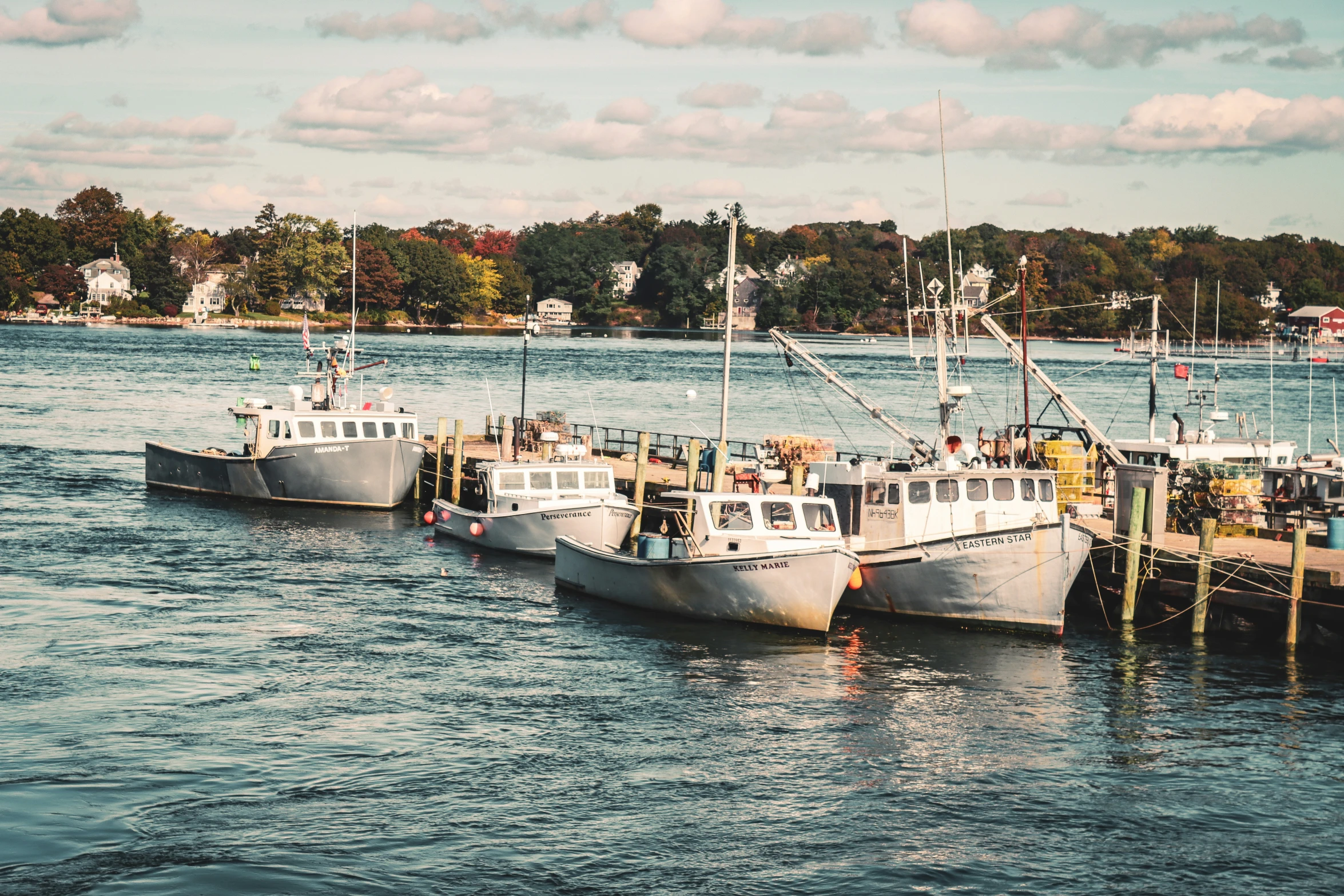 the boats are docked on the dock near the land