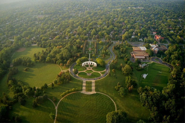 a view from a bird's - eye point of an outdoor museum and surrounding area